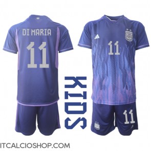 Argentina Angel Di Maria #11 Seconda Maglia Bambino Mondiali 2022 Manica Corta (+ Pantaloni corti)